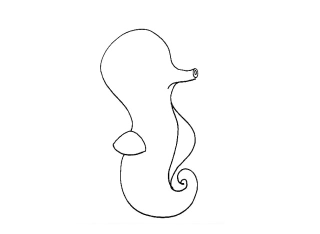 步骤6：接着画出它的肚皮.一条弧线连接到尾巴。