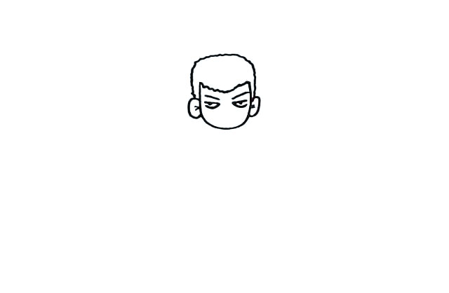 步骤6：画出他的两只眼睛和眉毛。