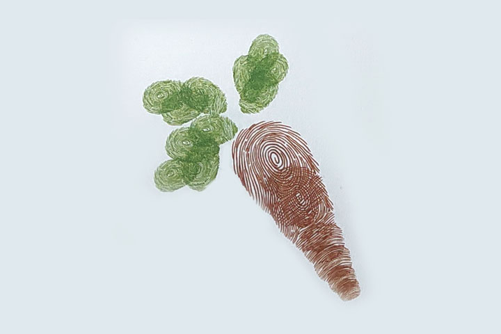 步骤3：用自己的指印印叶子。