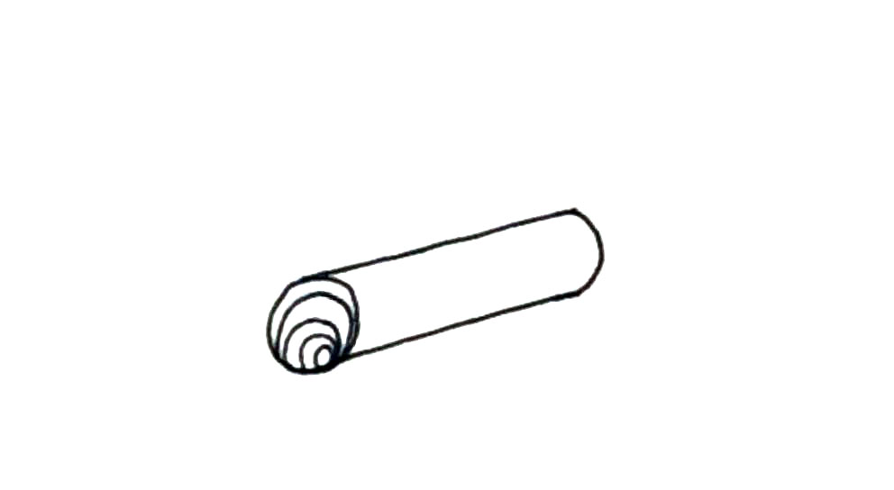 步骤3：然后画出去两条斜线，用弧线连接起来。