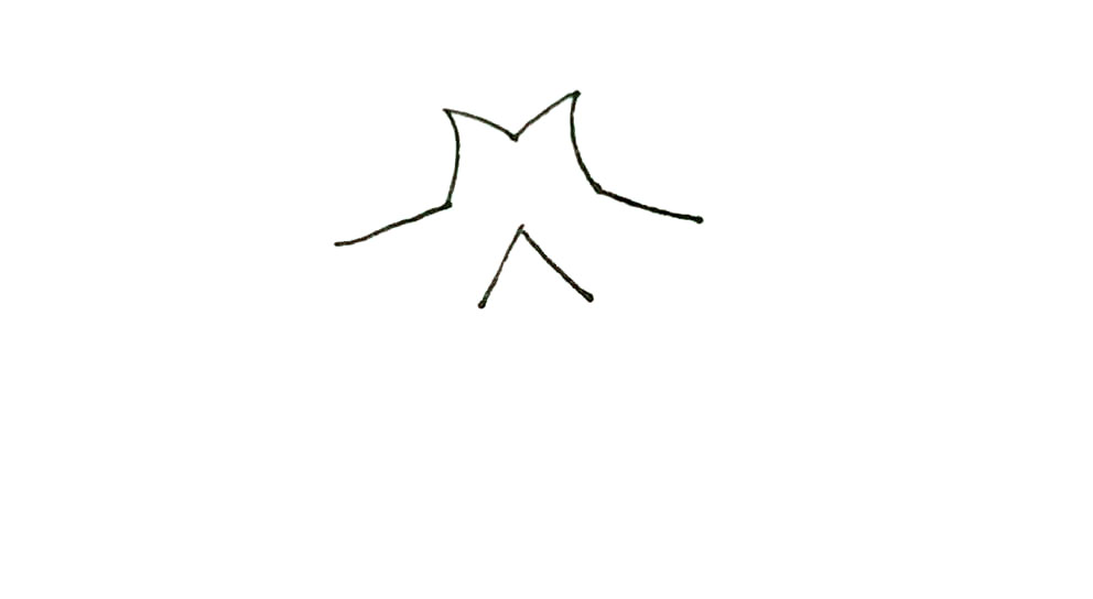 步骤2：然后两边和中间各花出去两条斜线。