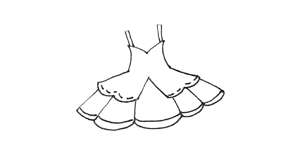 步骤6：上面再画上两个长条形作为肩带，裙子上可以画上自己喜欢的装饰。