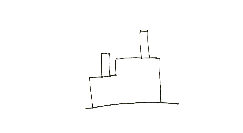 步骤2：然后上面再画上几个长条的烟囱。