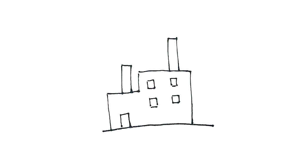 步骤3：里面，再画上方形的门和窗户。