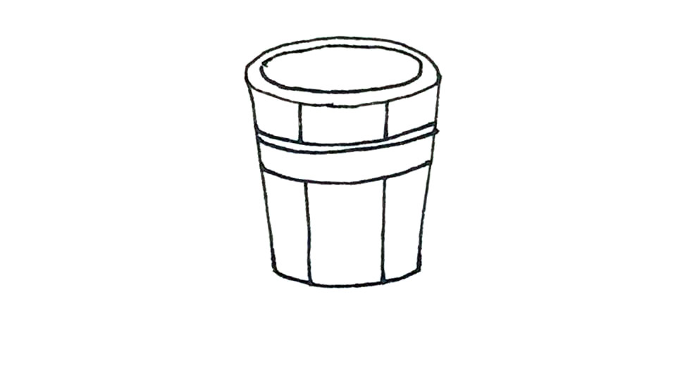 步骤4：然后上面再画上一个椭圆形，并画下来两条竖线作为木条。