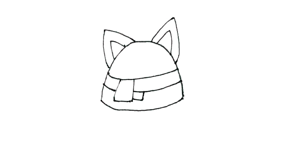 步骤3：接着用两个三角形分别画出耳朵的形状。