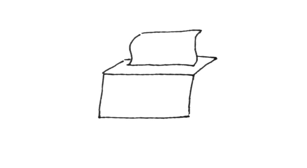 步骤3：再画出去两条斜线连接成上面的面。