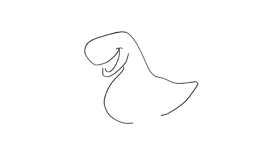 步骤3：向下画出恐龙的肚子留出一个缺口。