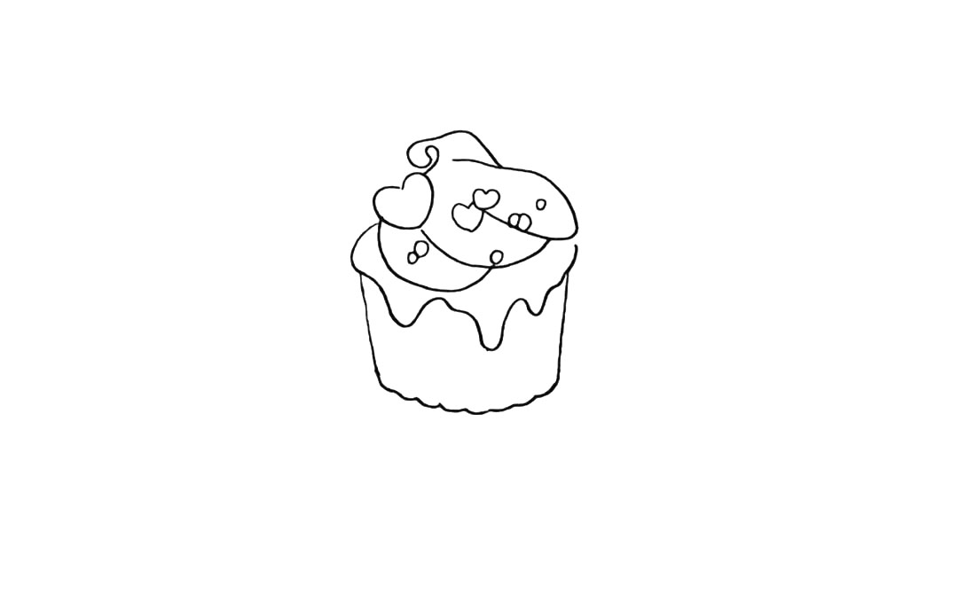 步骤4：然后画出奶油上面的巧克力豆。