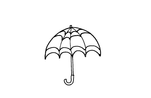 步骤6：用线条勾勒出雨伞的花纹部分。