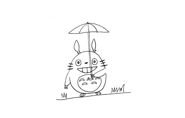 步骤9：在画一条地平线.上面画几颗小草.