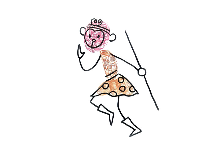 步骤4：画出腿脚和裙子花纹。