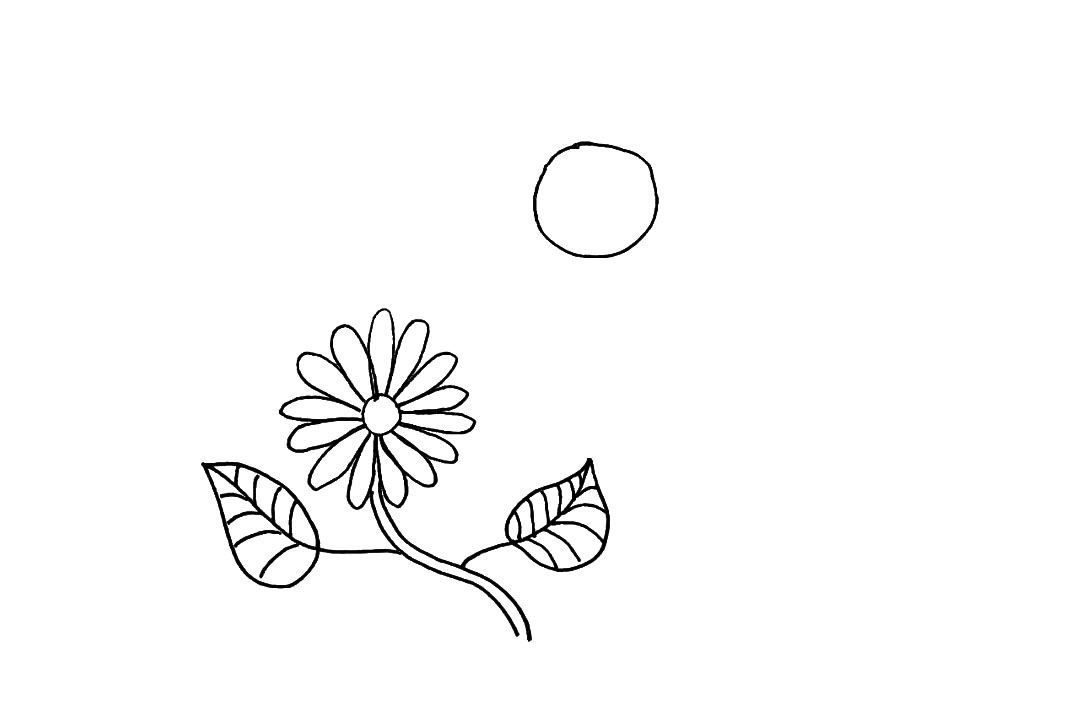 步骤5：在上方画出一个稍大的圆是蜜蜂的头部。