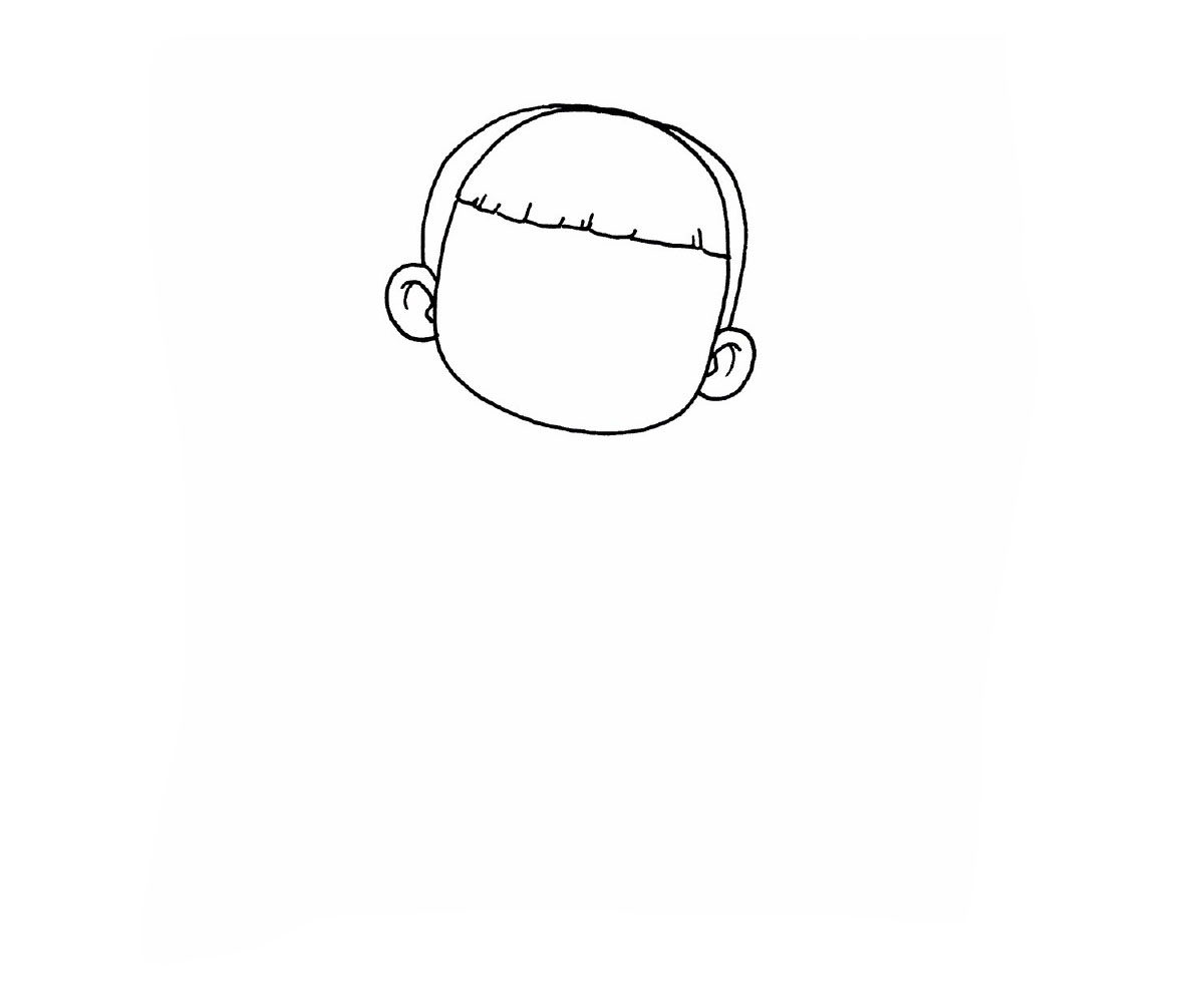 步骤1：画小哪吒的头部轮廓。