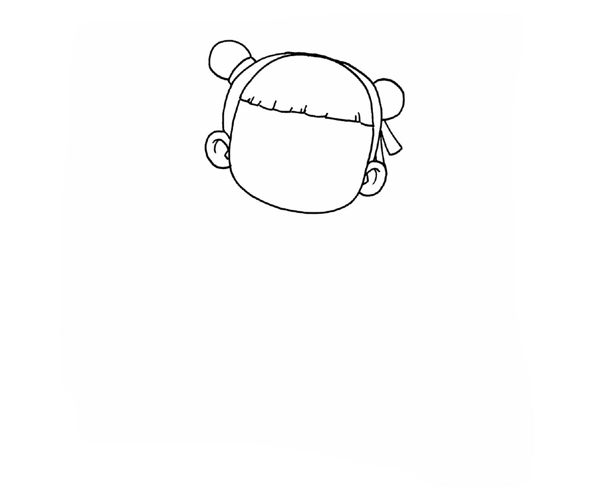 步骤2：接着画小哪吒的丸子头。