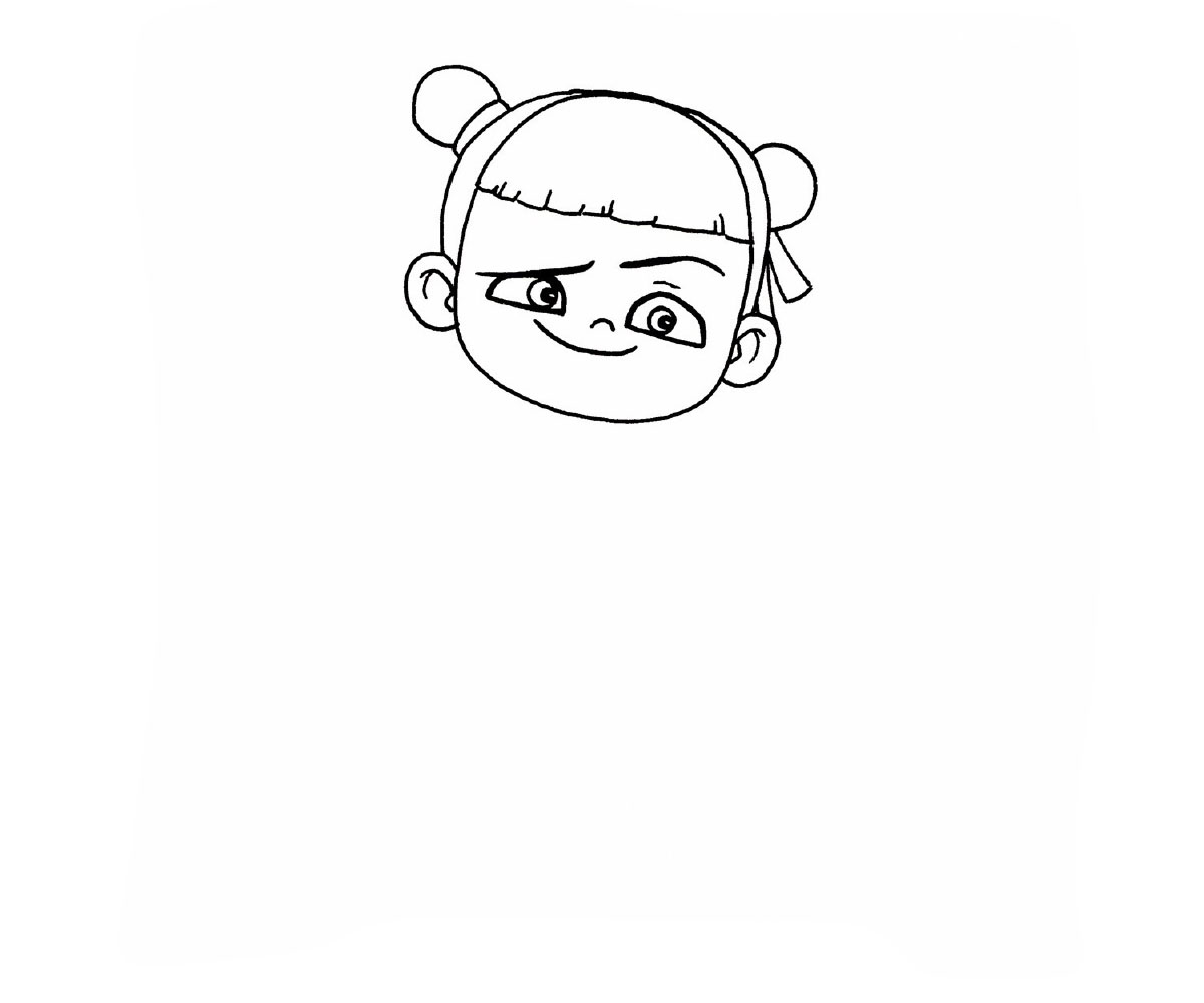 步骤3：然后画小哪吒痞痞的五官。