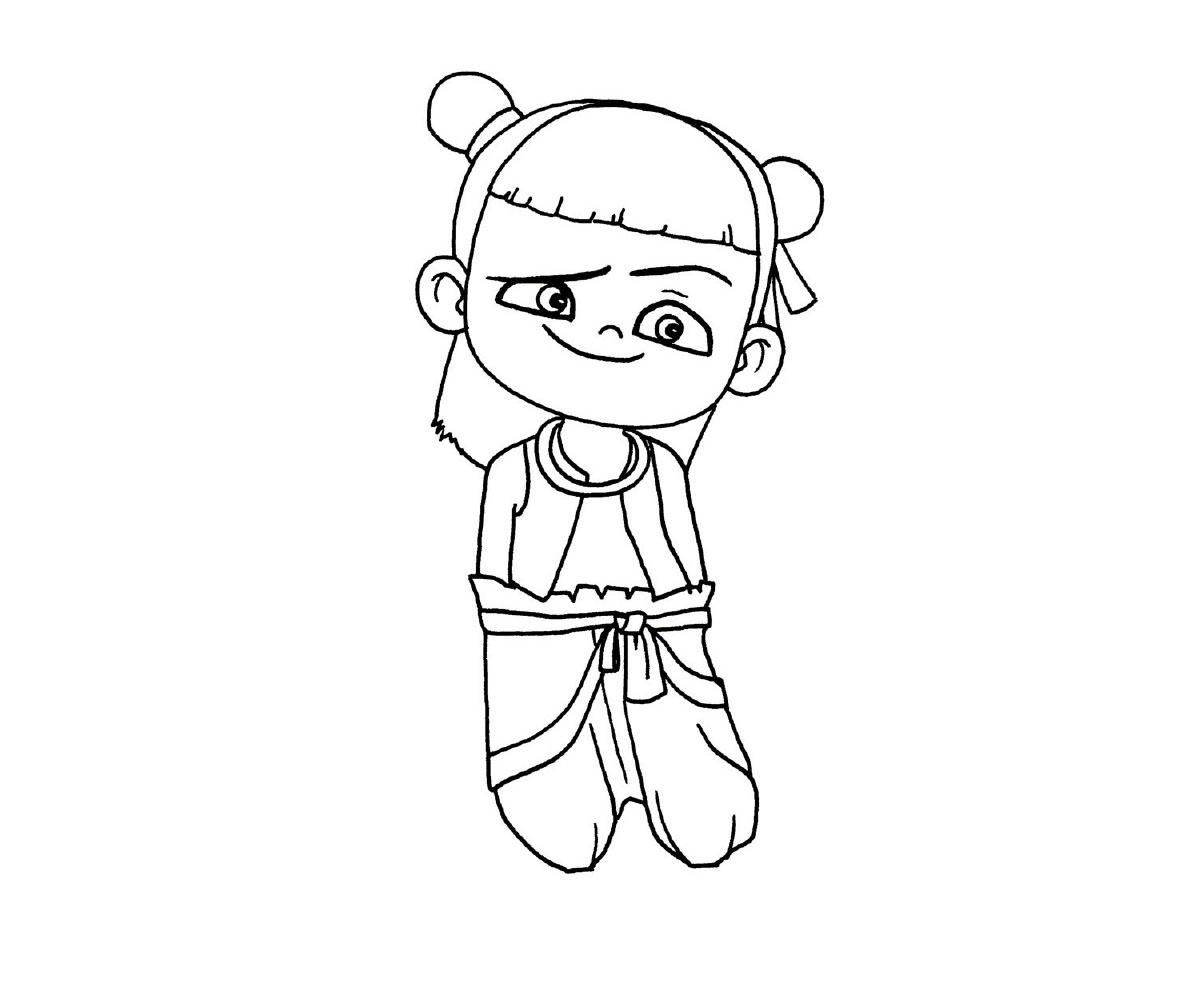 步骤7：画宽大裤子。