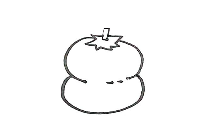 步骤4：再接着下面，画上另一个椭圆形形成柿子的外形。