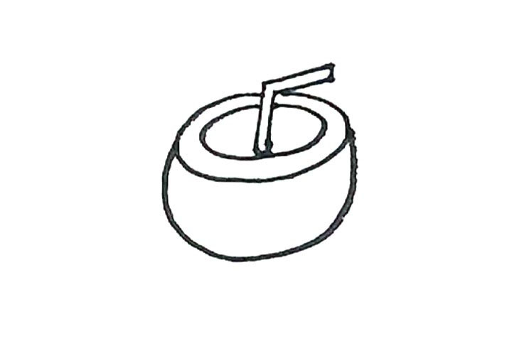 步骤4：椭圆形的下面，再画上一个半圆的椰子外壳。