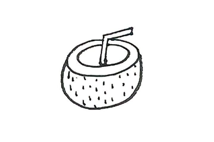 步骤5：接着在外壳上画上一些小短线作为椰子壳的纹理。