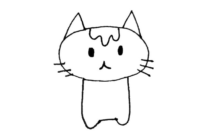 步骤4：在两边画下来一条弧线，连接起来，画出小猫的身体。