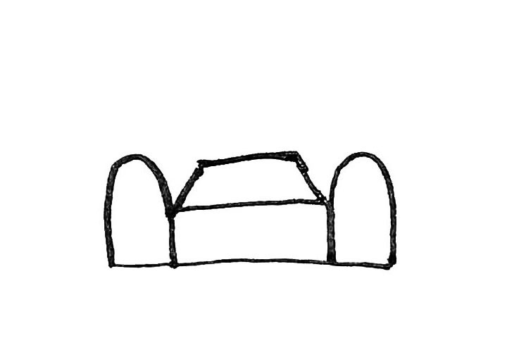 步骤3：中间再往上画上两条斜线连接起来。