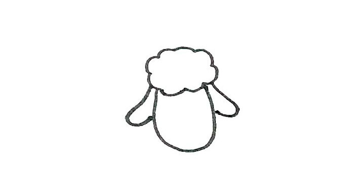 步骤3：脸的两边，用弧线画出两个耳朵。