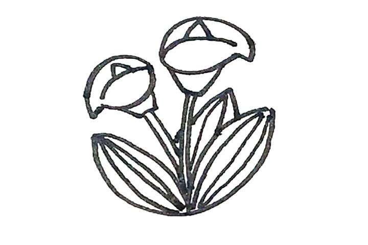 步骤6：花朵的后面可以再加上一片子，并给叶子画上纹路。