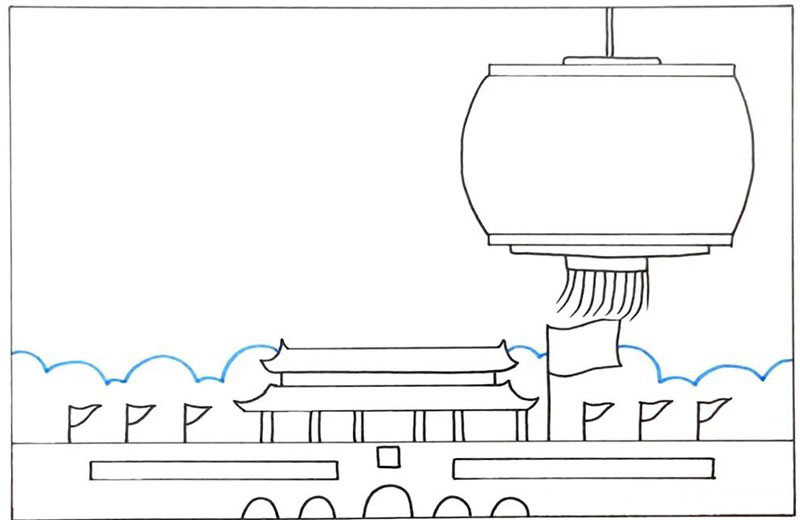步骤3：画一个大大的灯笼，看起来喜庆。