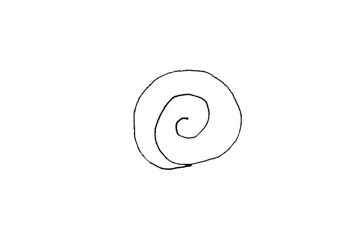 步骤1：先画上一个漩涡的圆形作为蜗牛背上的壳。