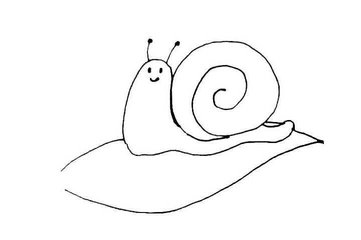 步骤5：蜗牛画好后，在蜗牛的身下画出一片叶子。