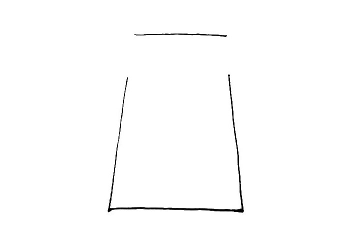步骤1：先画上一个梯形，但注意两边留有缺口。