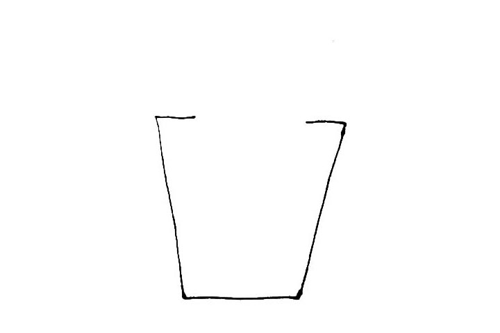 步骤1：先画上一个倒梯形，注意上面的部分不要全部连起来。