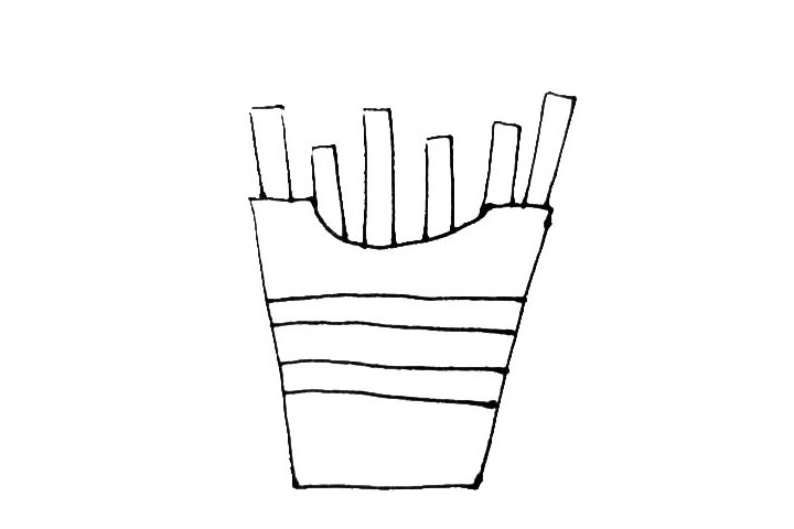 步骤3：包装画好了，在包装上面用长方形画出第一层的薯条，注意高低错落。