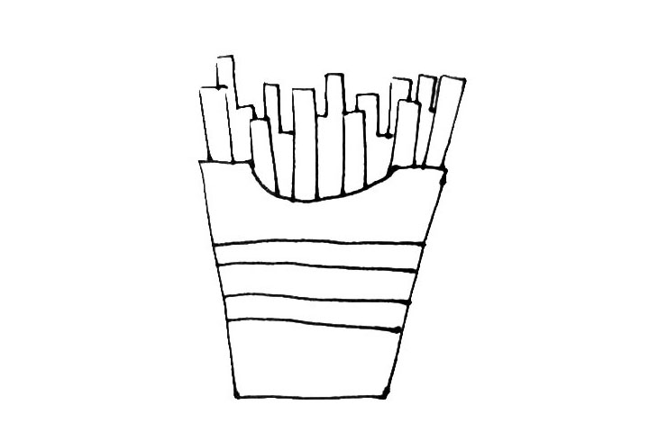 步骤4：接着在后面画上第二层的薯条，同第一层一样的画法。