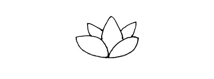 步骤2：在中间，画上一个花瓣以后，两边也画出两片花瓣。