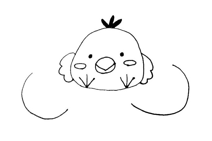 步骤5：小鸡画好后，在两边先画出两个半圆形。