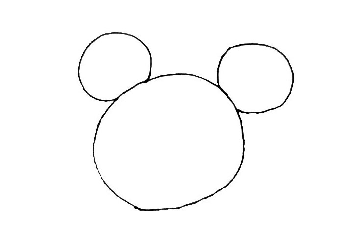 步骤2：大圆的上面，在两边画上两个小圆作为耳朵。