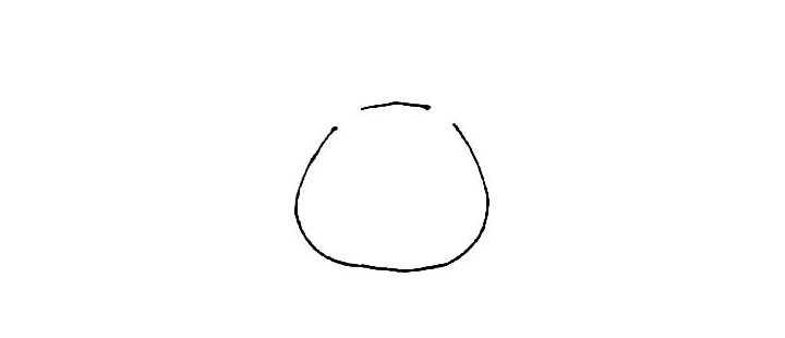 步骤1：先画上一个胖胖的椭圆形，注意在上面留出两个缺口。