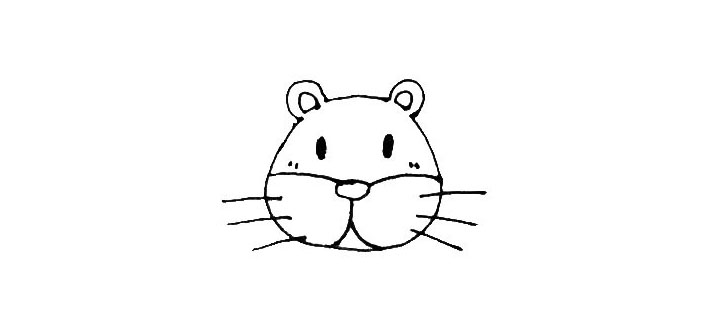 步骤4：再给狮子点上两个小眼睛，脸颊两边各画出去三条横线作为胡子。