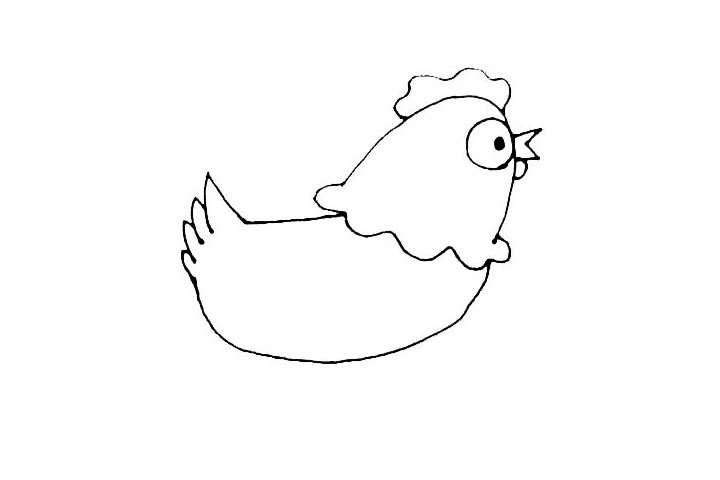 步骤6：在半圆的缺口处，画上小折线来表示母鸡的尾巴，下面的线条注意短一些。