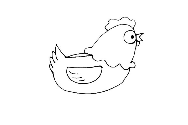 步骤7：在身体中间，画上一个半圆形的翅膀，并在里面画上几条纹理。