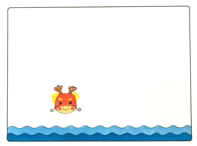 步骤2：在水面上方画出龙舟头部。