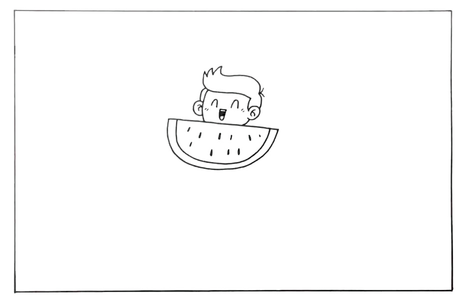 步骤1：先画出吃西瓜的小男孩。