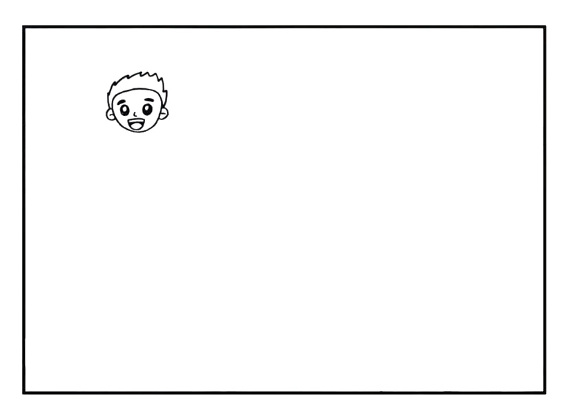 步骤2：再画出他的耳朵和头发。