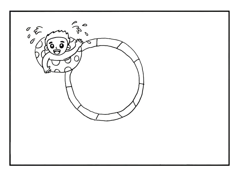 步骤7：接着在旁边画出一个大大的游泳圈。