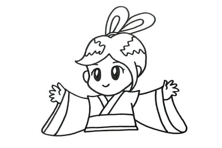 步骤3：画嫦娥的身体与手。