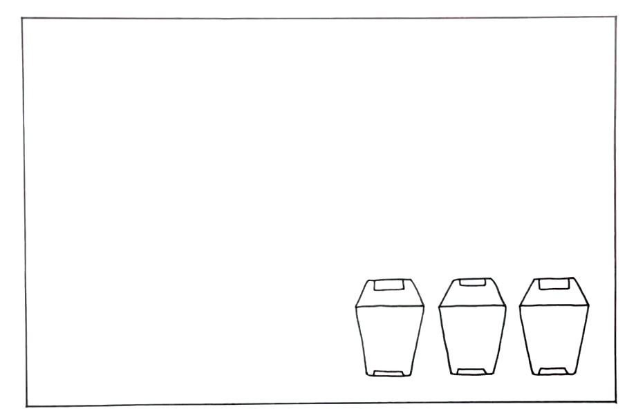 步骤1：先在右下角画出4个垃圾桶轮廓。