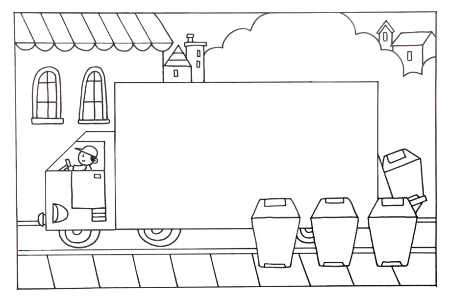 步骤5：远处画上白云和房屋作为背景。