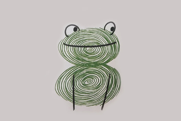 步骤3：画眼珠子、大嘴巴和两条前腿。